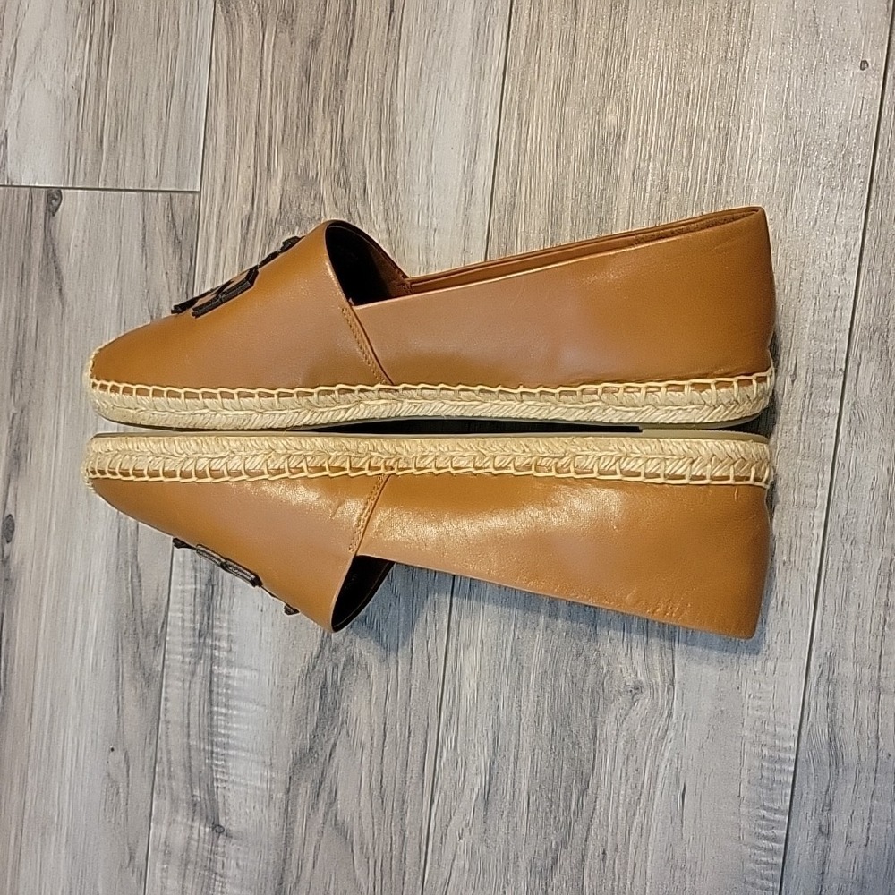 Tory Burch Ines Espadrilles Leather Platform Womens 12 Tan Double T Slip On - Picture 7 of 10